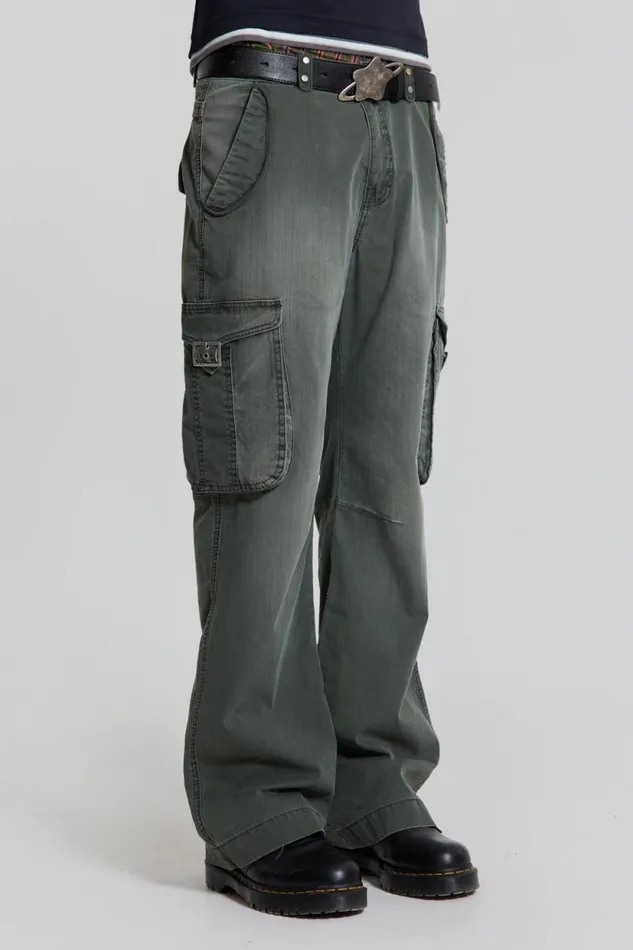 Jaded London Khaki Straight Leg Cargo Trousers Men Cargo Pants