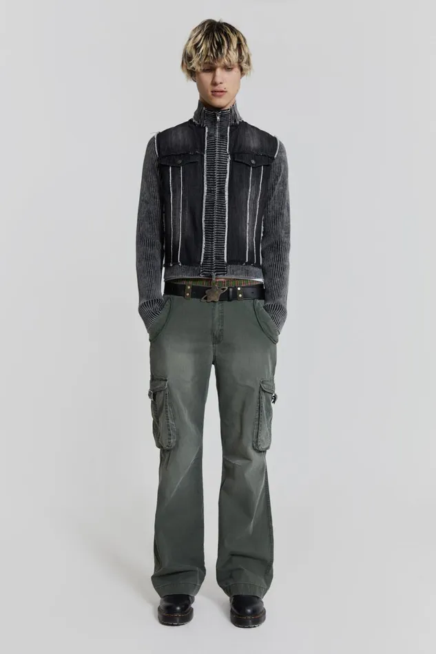 Jaded London Khaki Straight Leg Cargo Trousers Men Cargo Pants