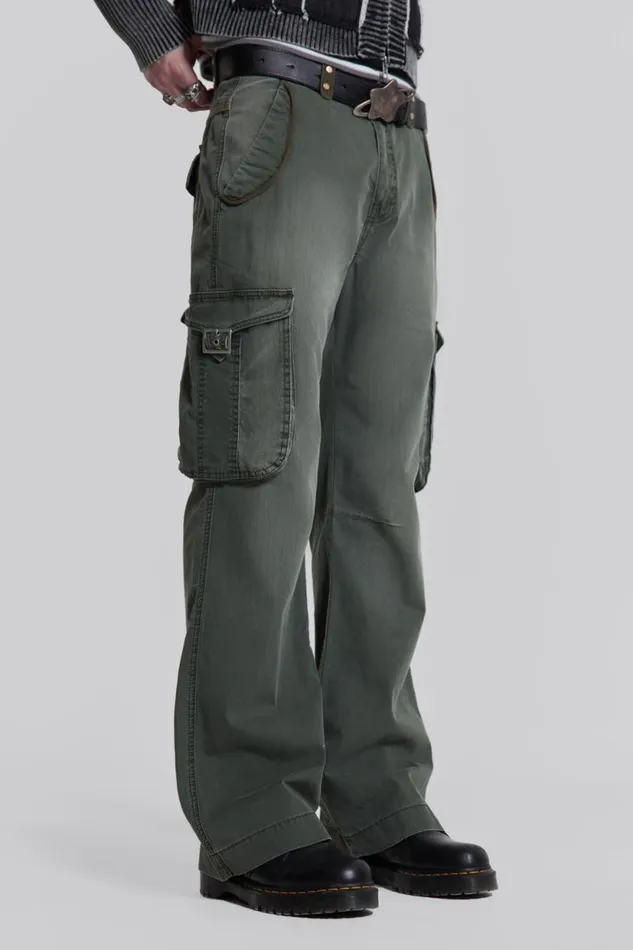 Jaded London Khaki Straight Leg Cargo Trousers Men Cargo Pants