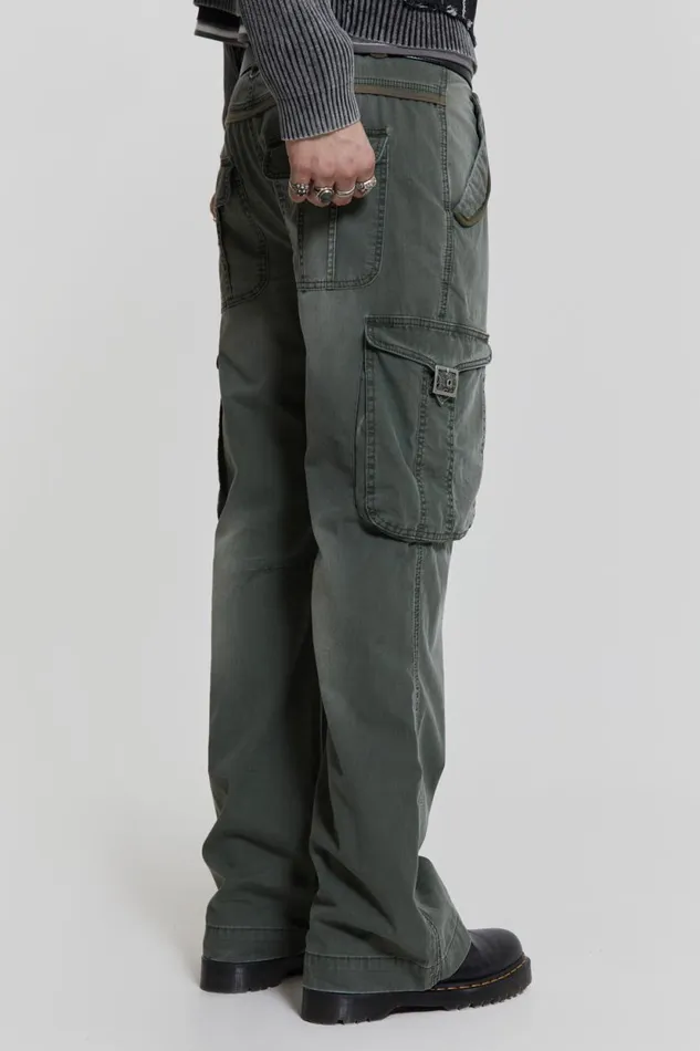 Jaded London Khaki Straight Leg Cargo Trousers Men Cargo Pants
