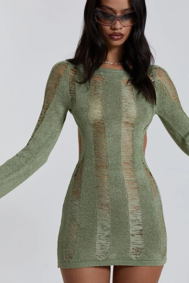 Jaded London Khaki Umbra Dress Women Knitwear