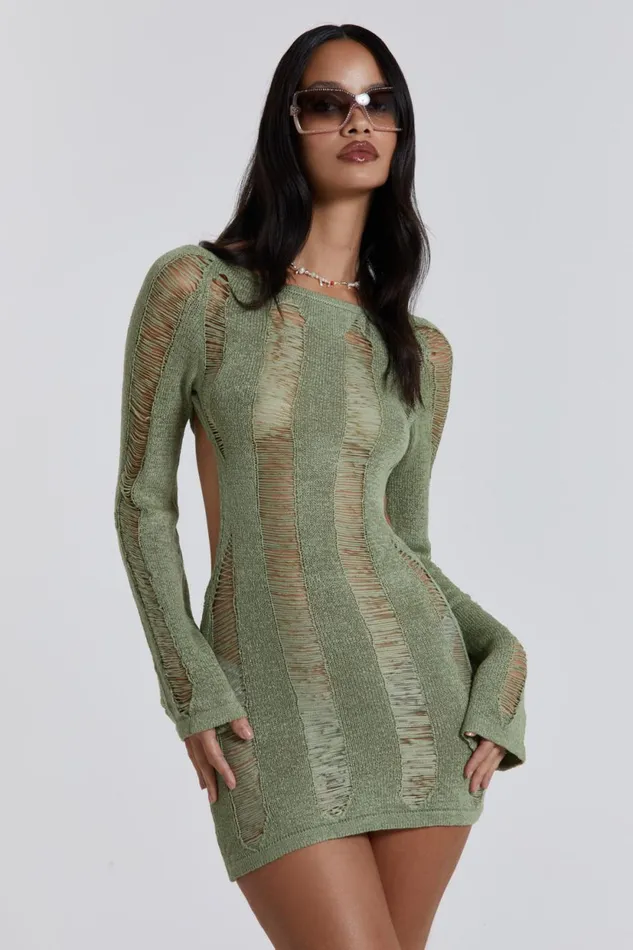 Jaded London Khaki Umbra Dress Women Knitwear