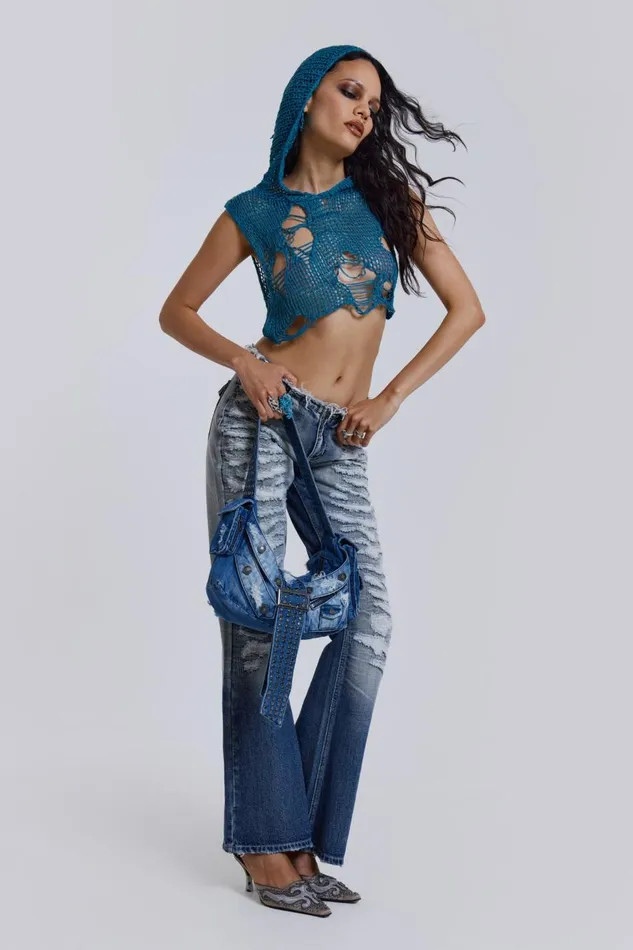 Jaded London Knitted Hooded Crop Top Women Knitwear