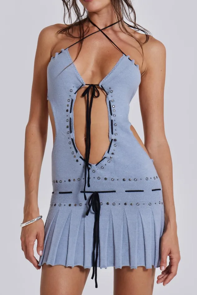 Jaded London Knitted Studded Tie Mini Dress Women Knitwear