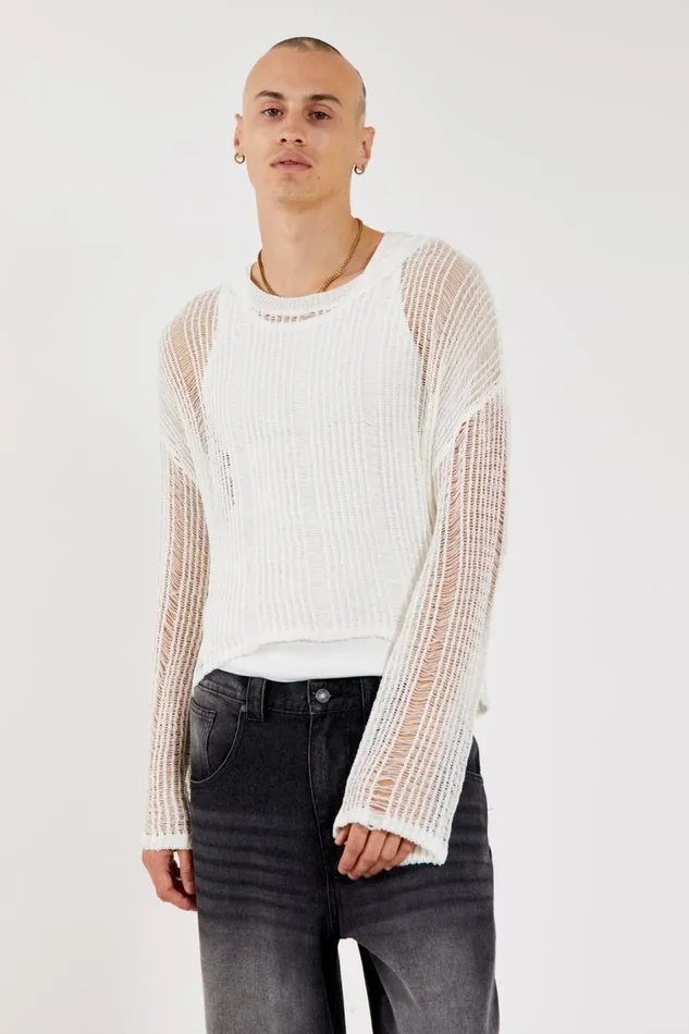 Jaded London Labyrinth White Loose Knit Jumper Men Knitwear