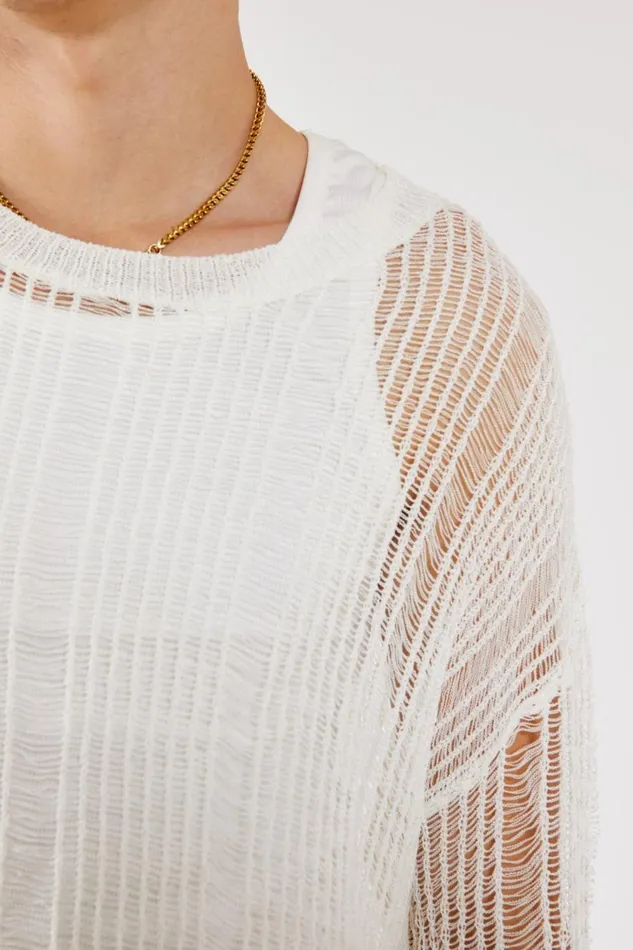 Jaded London Labyrinth White Loose Knit Jumper Men Knitwear