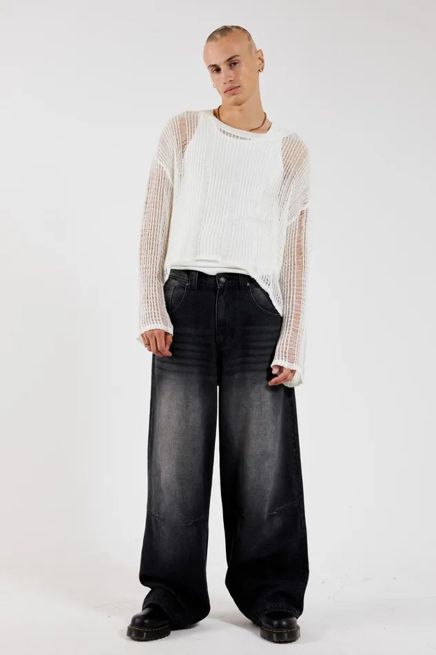 Jaded London Labyrinth White Loose Knit Jumper Men Knitwear