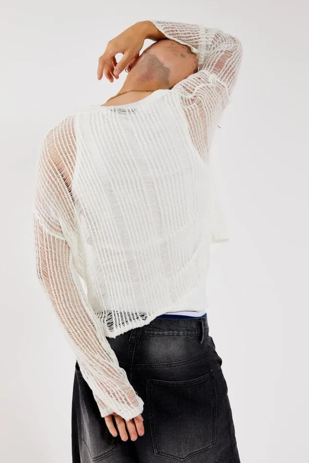 Jaded London Labyrinth White Loose Knit Jumper Men Knitwear