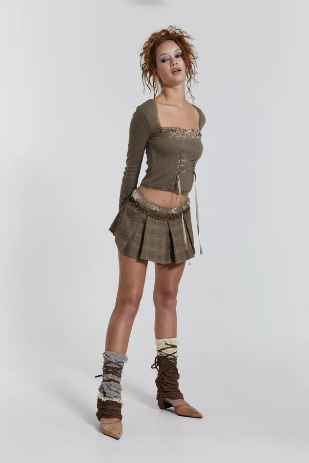 Jaded London Lace Up Pointelle Bustier Office Top Women Knitwear
