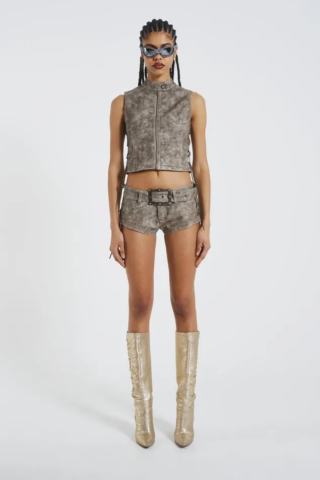 Jaded London Lace Up Side PU Hot Pants Women CoOrds