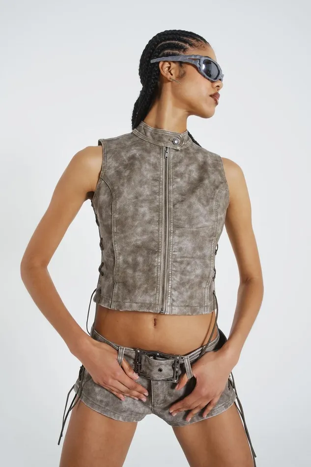 Jaded London Lace Up Side PU Hot Pants Women CoOrds