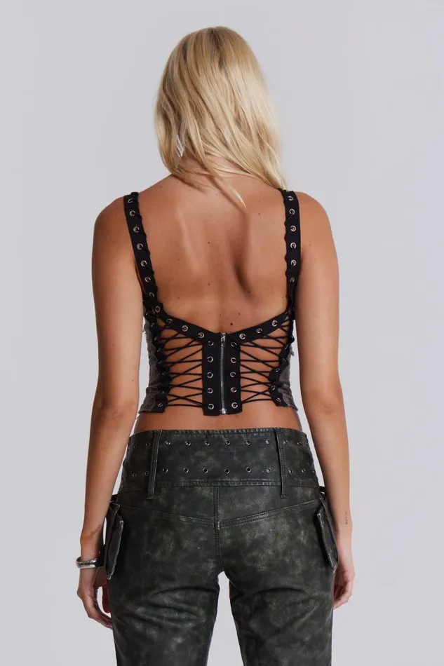 Jaded London Laddered Knitted Lace Up Top Women Crop Tops