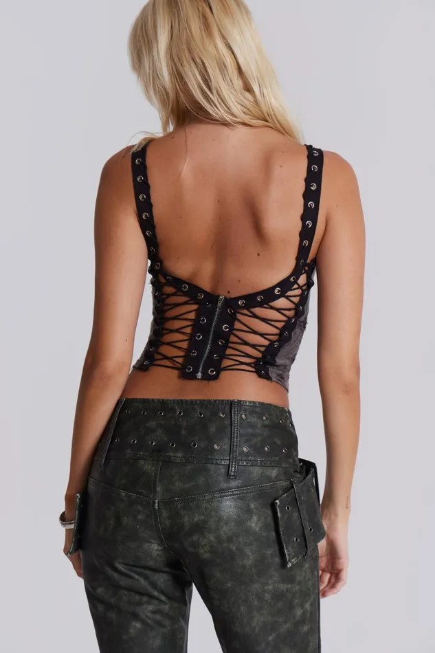 Jaded London Laddered Knitted Lace Up Top Women Crop Tops