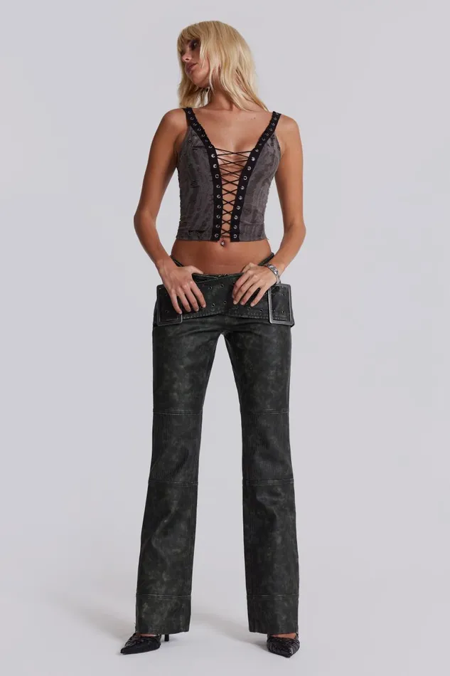 Jaded London Laddered Knitted Lace Up Top Women Crop Tops