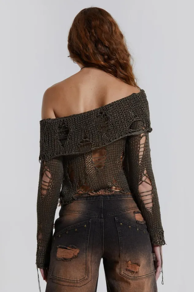 Jaded London Laddered Layer Knitted Off The Shoulder Top Women Knitwear
