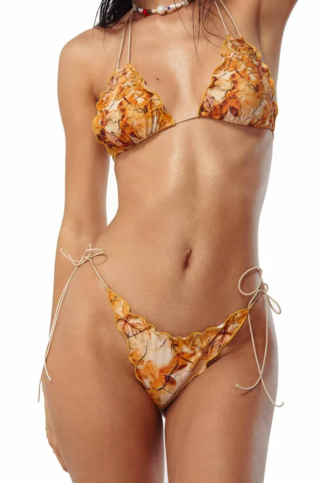 Jaded London Leaf Print Ruffle Edge Micro Bottoms With Tie Sides Women Bikini Bottoms
