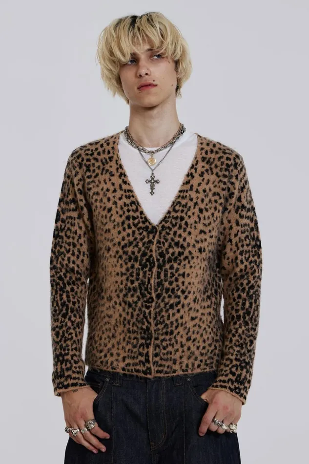 Jaded London Leopard Chuck Cardigan Men Knitwear