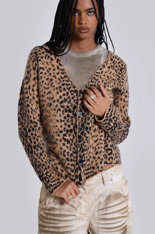 Jaded London Leopard Chuck Cardigan Men Knitwear
