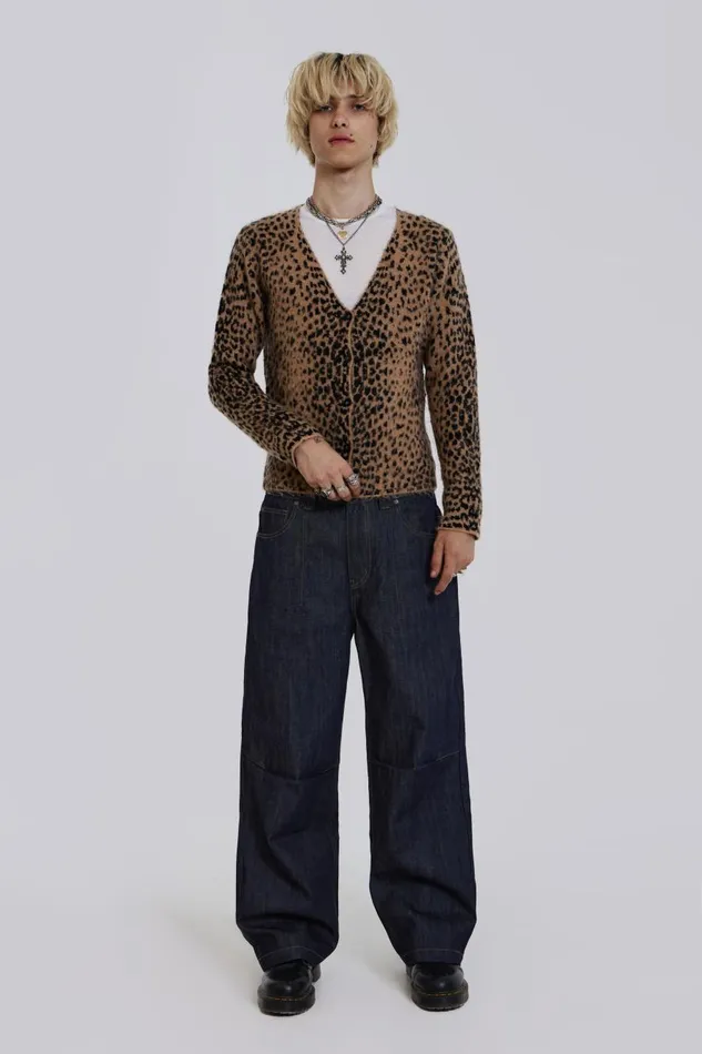 Jaded London Leopard Chuck Cardigan Men Knitwear