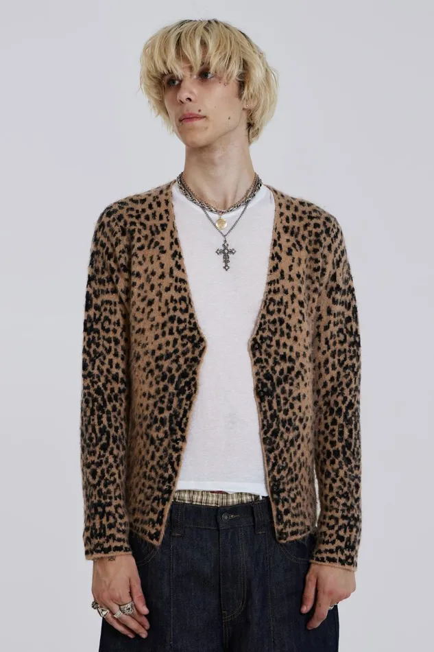 Jaded London Leopard Chuck Cardigan Men Knitwear