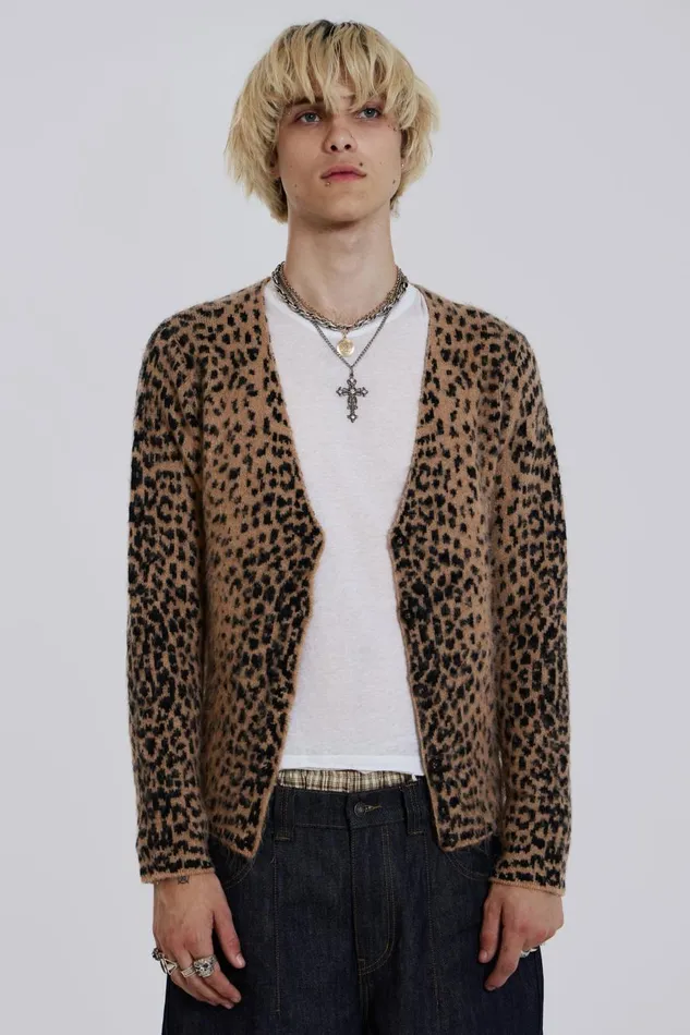 Jaded London Leopard Chuck Cardigan Men Knitwear