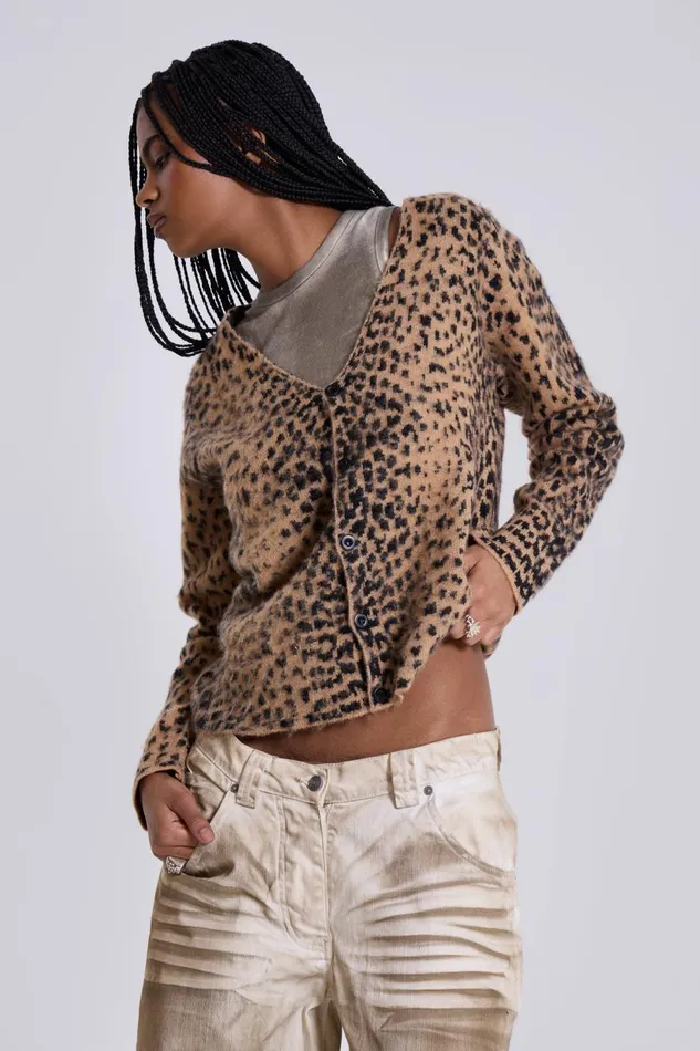 Jaded London Leopard Chuck Cardigan Men Knitwear