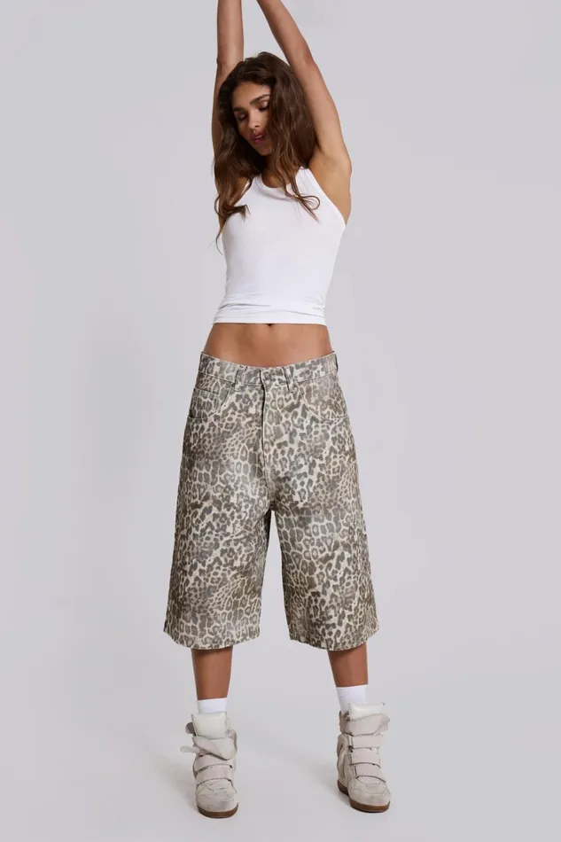 Jaded London Leopard Fade Colossus Jorts Women Jeans
