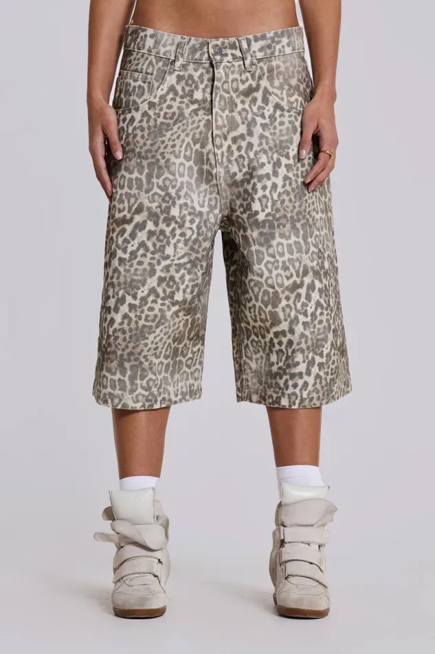 Jaded London Leopard Fade Colossus Jorts Women Jeans