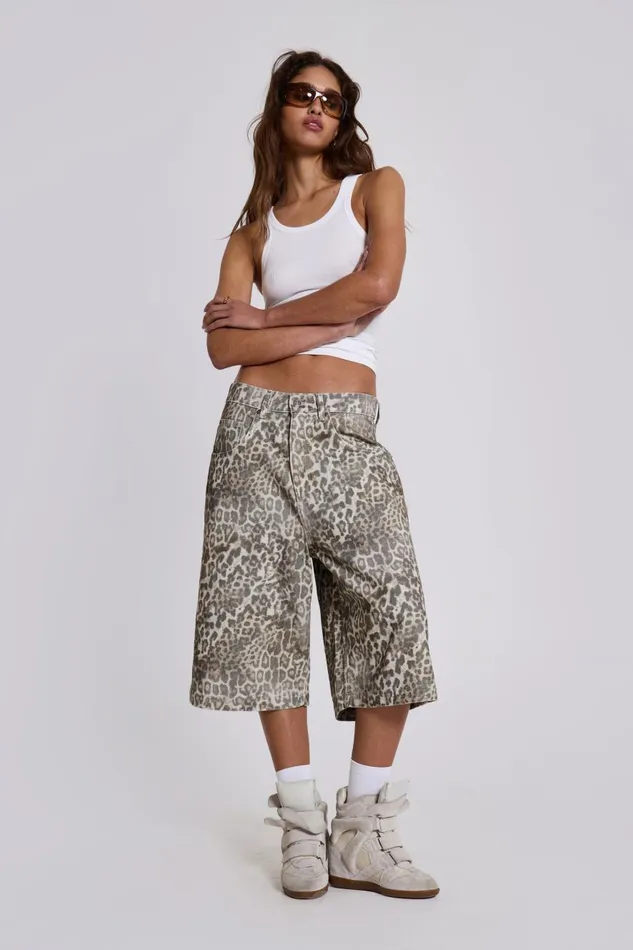 Jaded London Leopard Fade Colossus Jorts Women Jeans