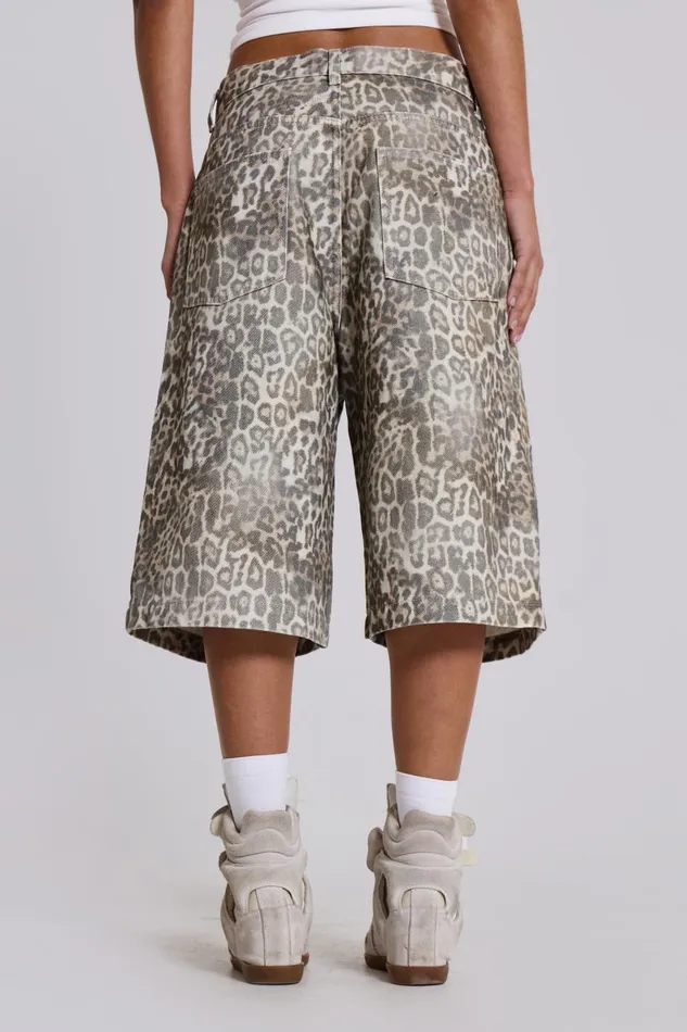 Jaded London Leopard Fade Colossus Jorts Women Jeans