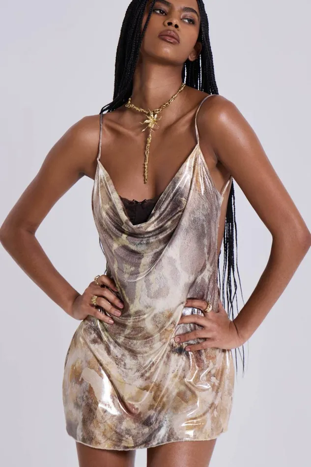 Jaded London Leopard Metallic Mirage Mini Dress Women Mini Dresses