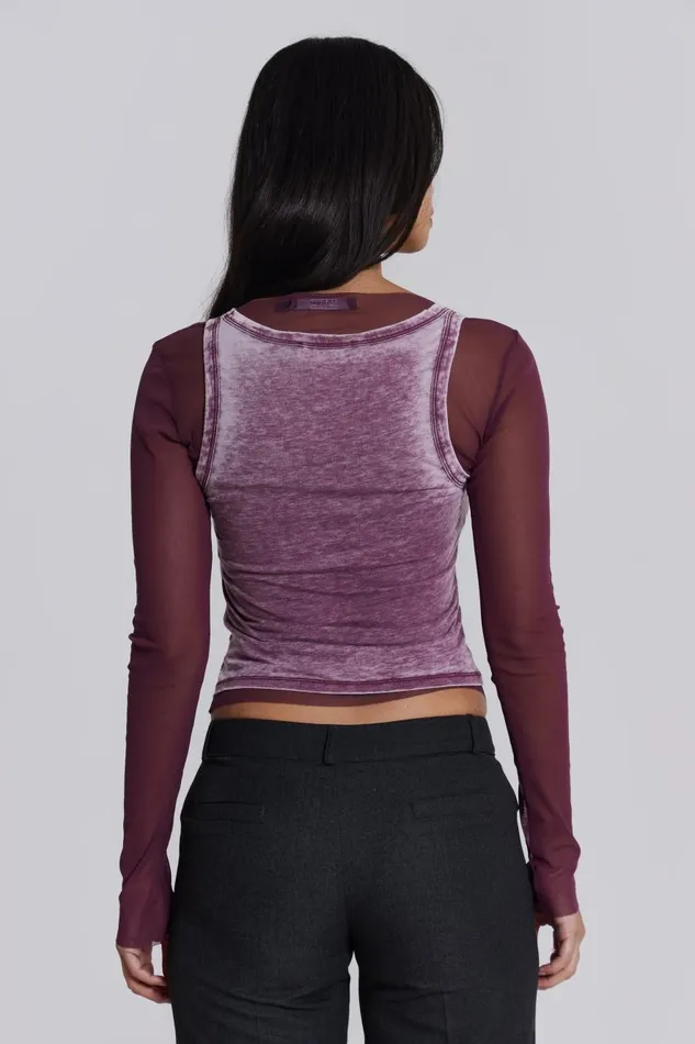 Jaded London Lia Top In Magenta Women Long Sleeve Tops