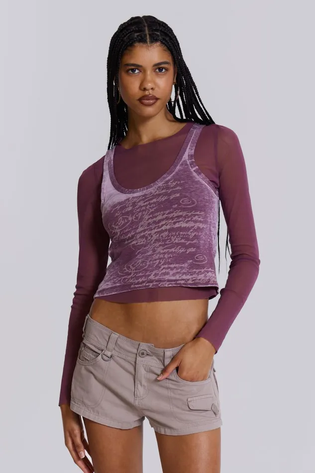 Jaded London Lia Top In Magenta Women Long Sleeve Tops