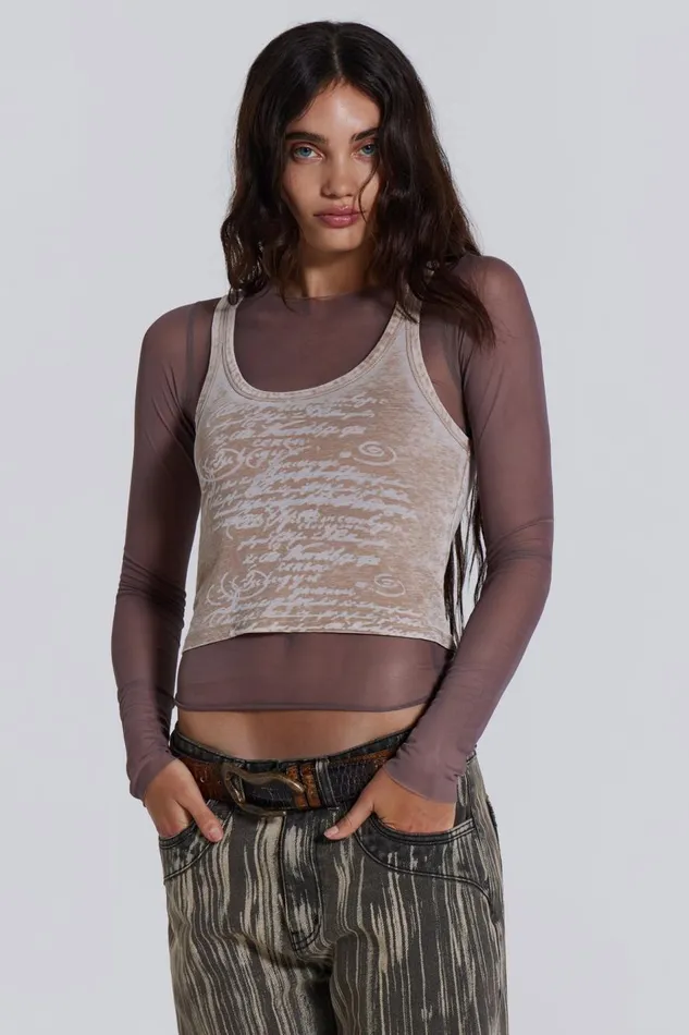 Jaded London Lia Top In Taupe Women Long Sleeve Tops