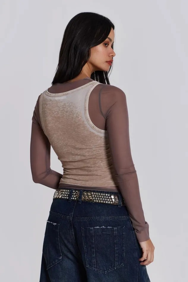 Jaded London Lia Top In Taupe Women Long Sleeve Tops