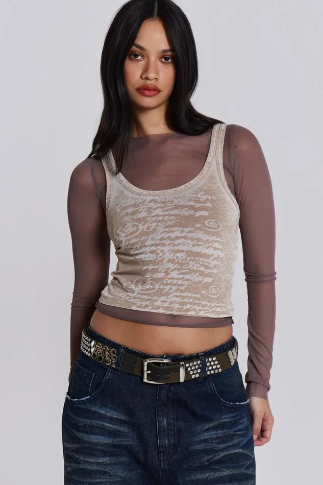 Jaded London Lia Top In Taupe Women Long Sleeve Tops