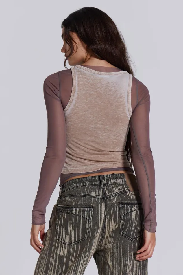 Jaded London Lia Top In Taupe Women Long Sleeve Tops
