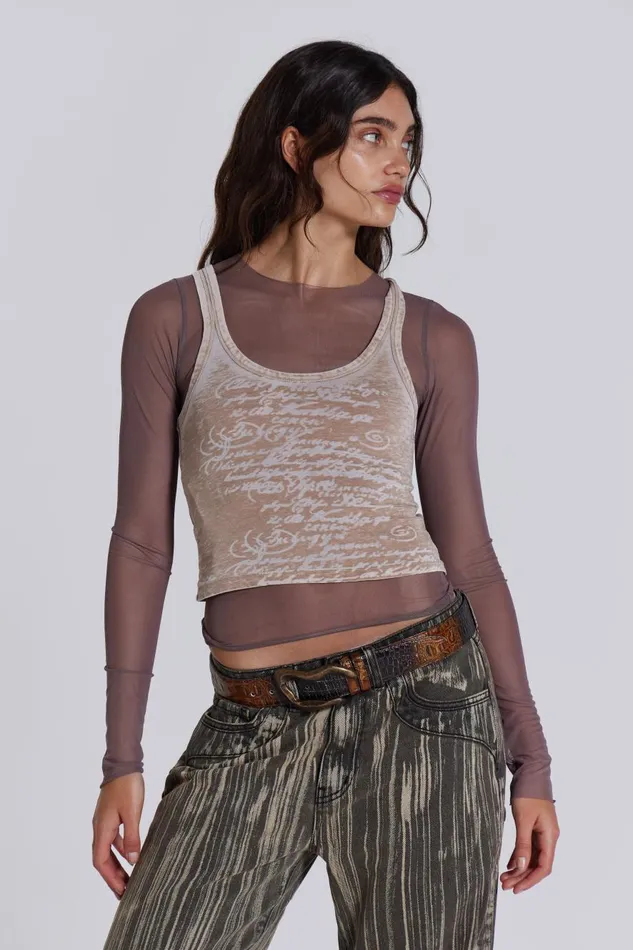 Jaded London Lia Top In Taupe Women Long Sleeve Tops
