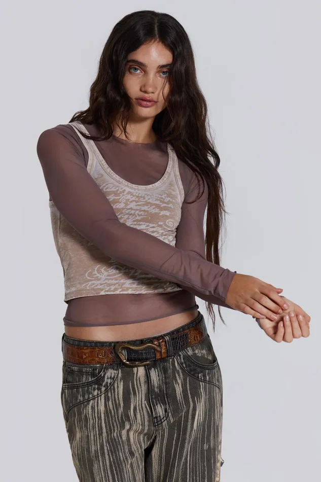 Jaded London Lia Top In Taupe Women Long Sleeve Tops