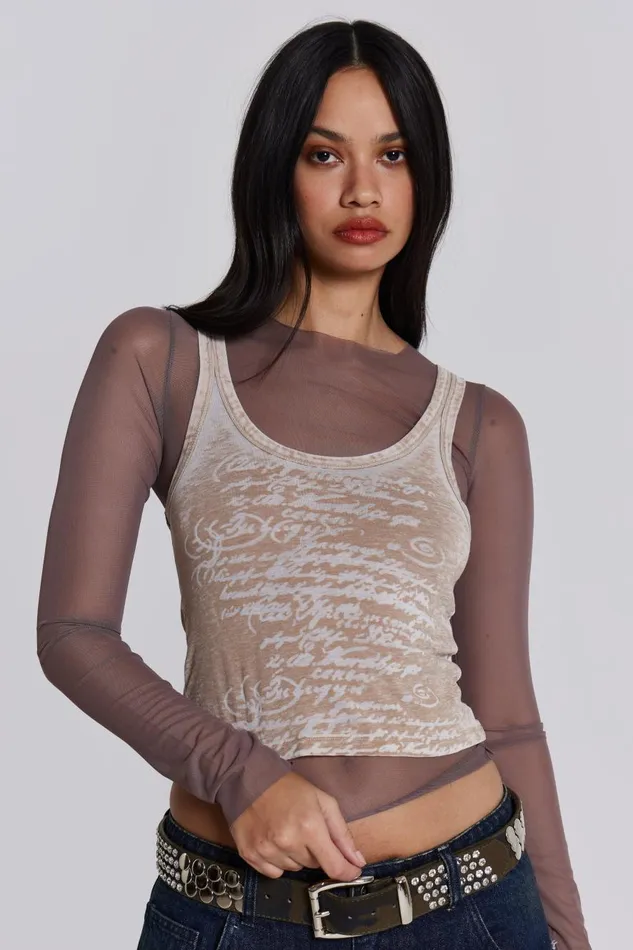 Jaded London Lia Top In Taupe Women Long Sleeve Tops