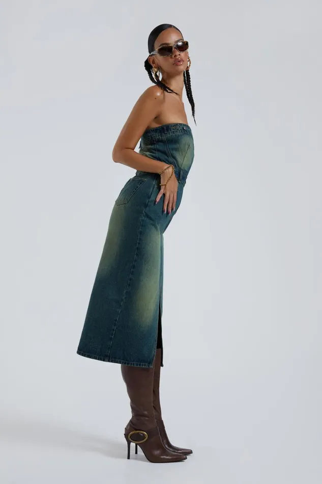 Jaded London Liberty 2 In 1 Detachable Denim Blue Midi Dress Women CoOrds