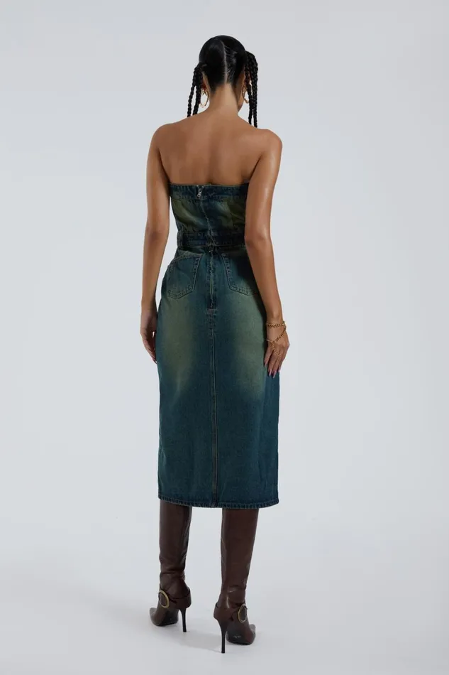 Jaded London Liberty 2 In 1 Detachable Denim Blue Midi Dress Women CoOrds