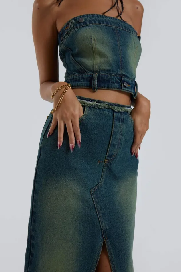 Jaded London Liberty 2 In 1 Detachable Denim Blue Midi Dress Women CoOrds