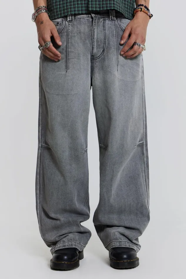Jaded London Light Grey Washed Razor Jeans Men Baggy Jeans