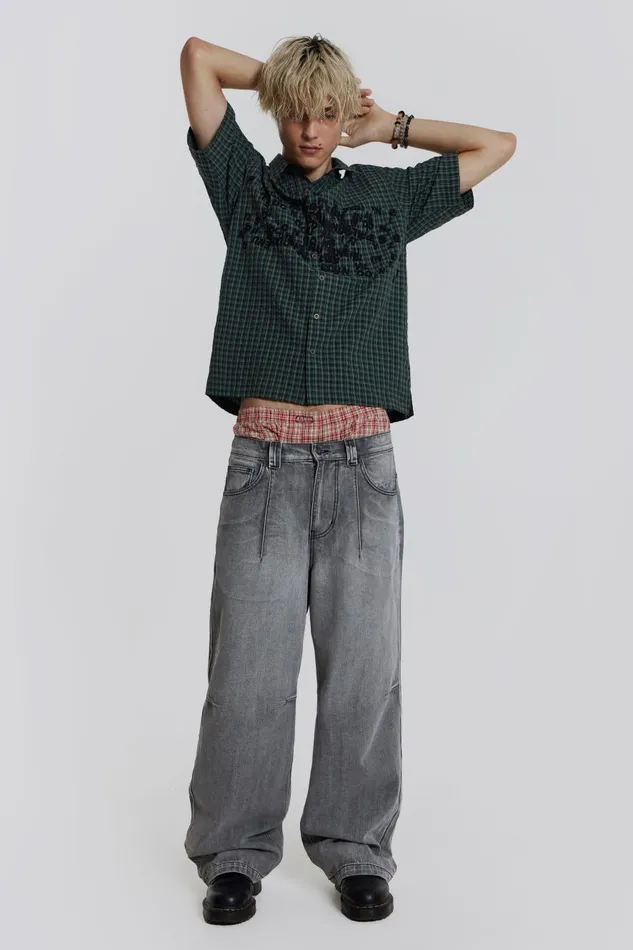 Jaded London Light Grey Washed Razor Jeans Men Baggy Jeans