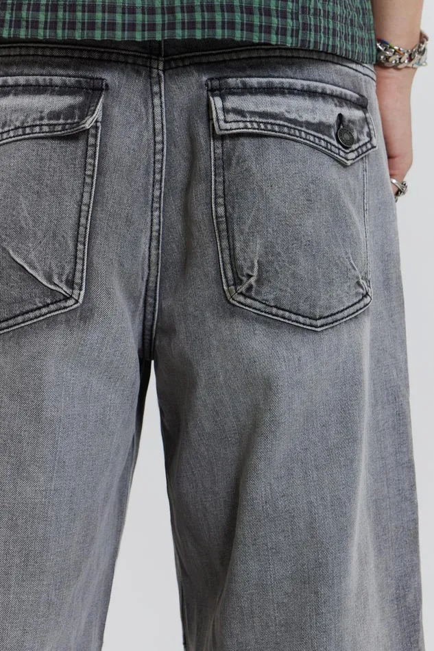 Jaded London Light Grey Washed Razor Jeans Men Baggy Jeans