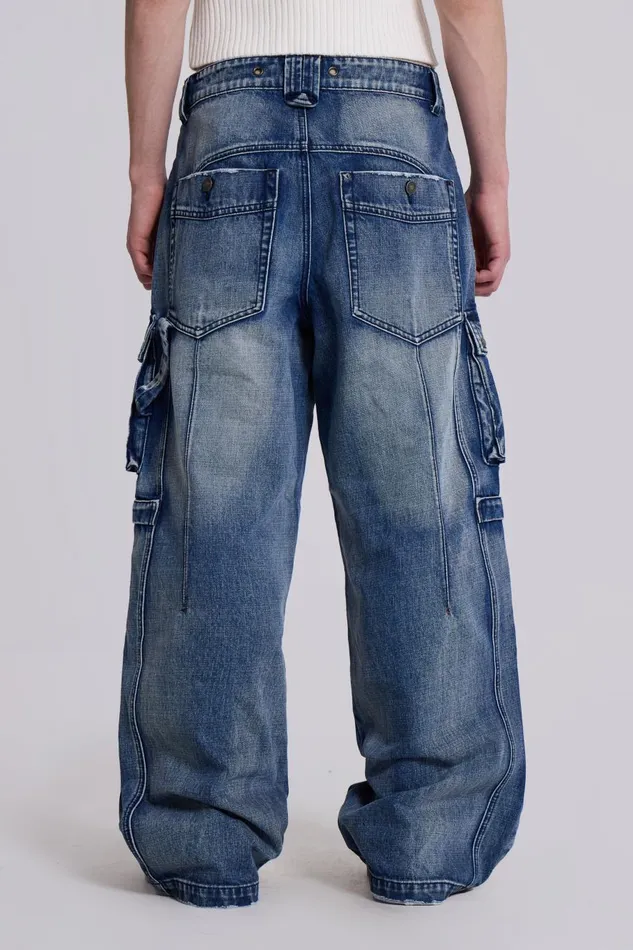 Jaded London Light Wash Apex Denim Cargos Men Baggy Jeans