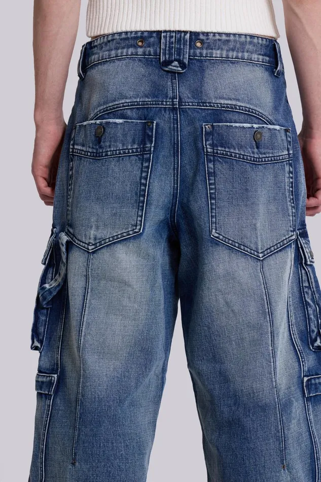 Jaded London Light Wash Apex Denim Cargos Men Baggy Jeans