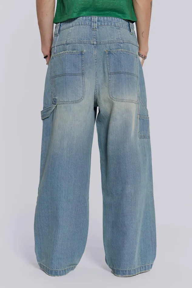Jaded London Light Wash Extreme Baggy Carpenter Jeans Men Colossus Jeans