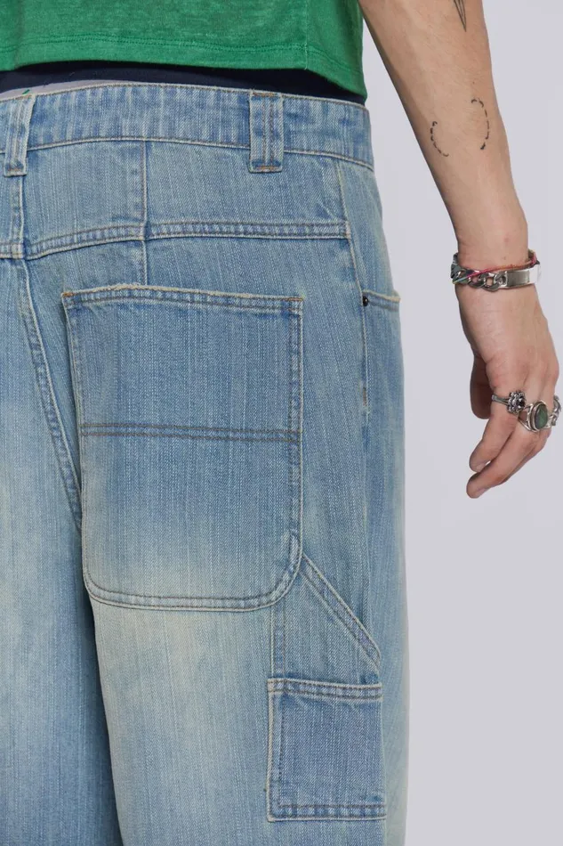 Jaded London Light Wash Extreme Baggy Carpenter Jeans Men Colossus Jeans